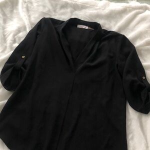 Calvin Klein Black Blouse with Roll-Up Sleeves